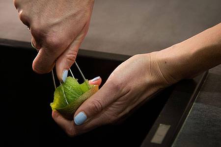 Christin Klose/dpa-tmn | Schritt 2: Den Rührbesen drehen und so das Fruchtfleisch von der Schale lösen.