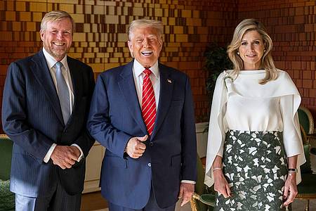 Frank van Beek/Pool ANP/AP/dpa | Nach dem gemeinsamen Dinner frühstückte Donald Trump auch mit dem Königspaar.