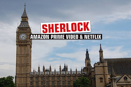Foto von der Tower Bridge mit Schriftzug "Sherlock"