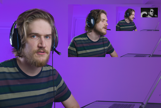 Bo Burnham ist in einem vierfachen Bild-in-Bild Effekt zu sehen und kommentiert eines seiner Lieder.