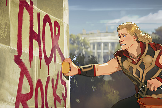 Thor wäscht ein Graffiti von einer Wand