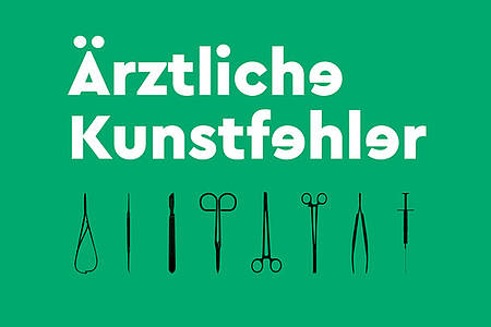 Cover mit den Schriftzug Ärztliche Kunstfehler auf OP-Kittel-Grünem Grund