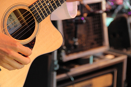 Mann spielt auf einer Gitarre
